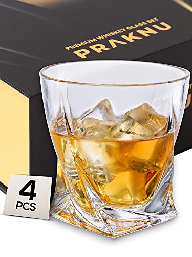 Pack de 4 Vasos de Whisky de Cristal de 270 ml - Diseño Twisted - Vaso de Whiskey - Con Caja de...