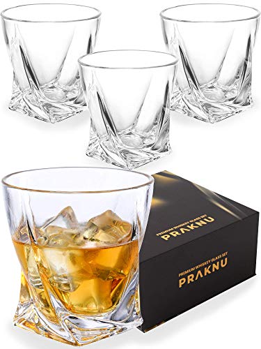 Pack de 4 Vasos de Whisky de Cristal de 270 ml - Diseño Twisted - Vaso de Whiskey - con Caja de...